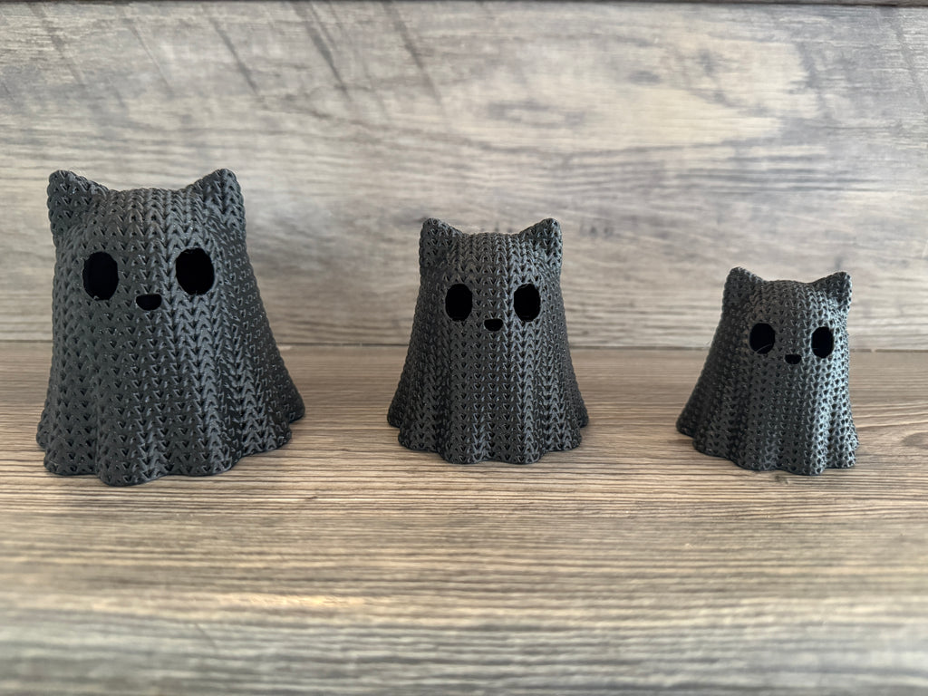3d Printed Ghost Cat Tealight Candle Holder (Set of 3)