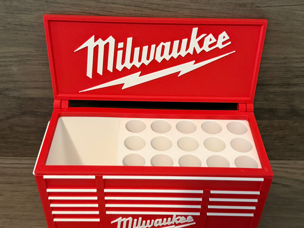 Milwaukee Tool Box style desktop pen holder